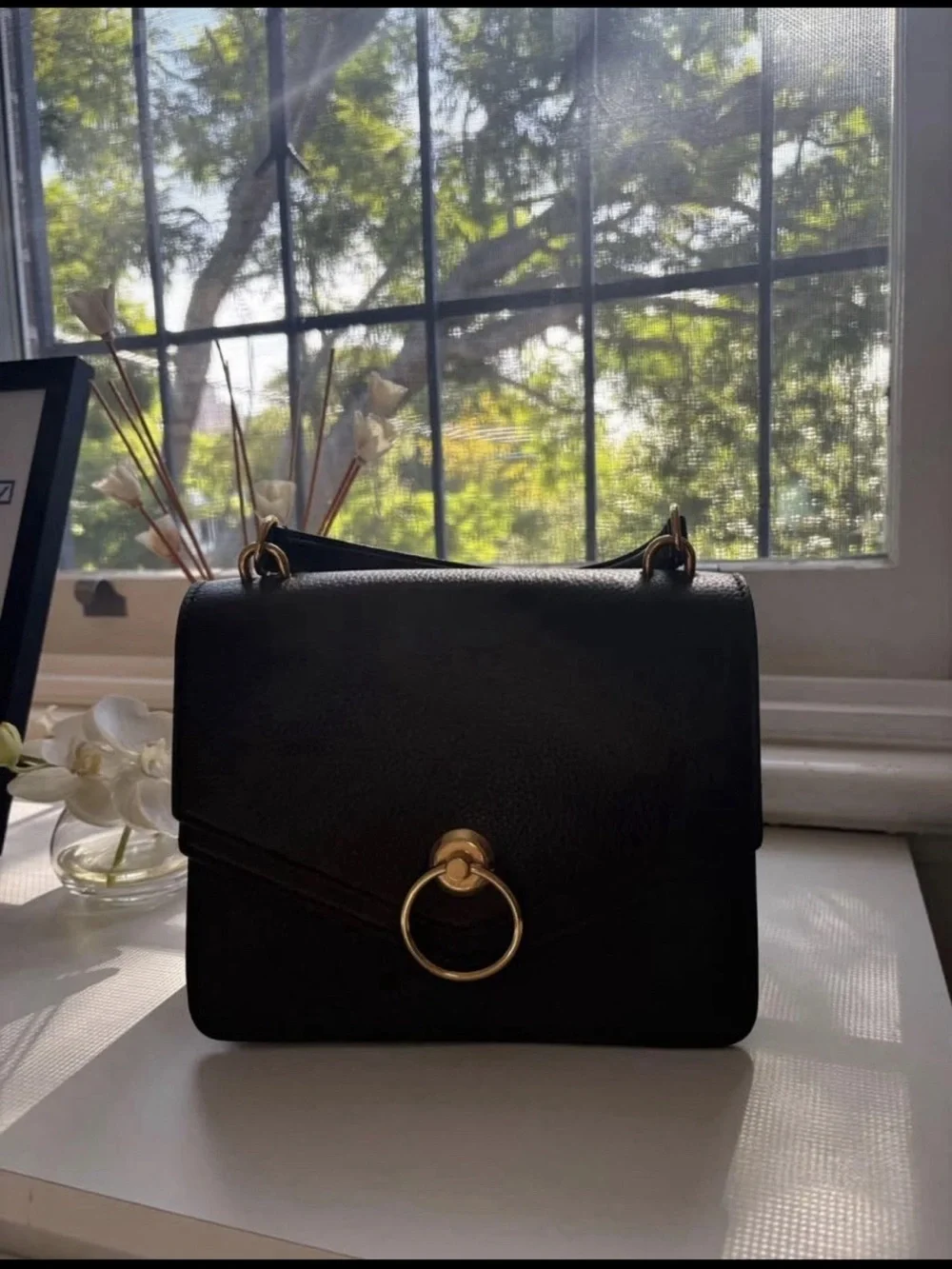 Mulberry Black Leather Satchel with Gold Ring Detail